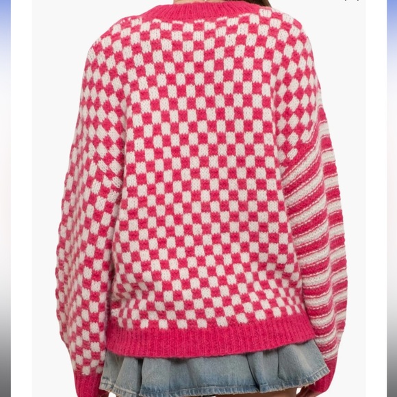 NEW Blu Pepper Pink Checkered Oversized Sweater Top Size S M - Picture 4 of 7